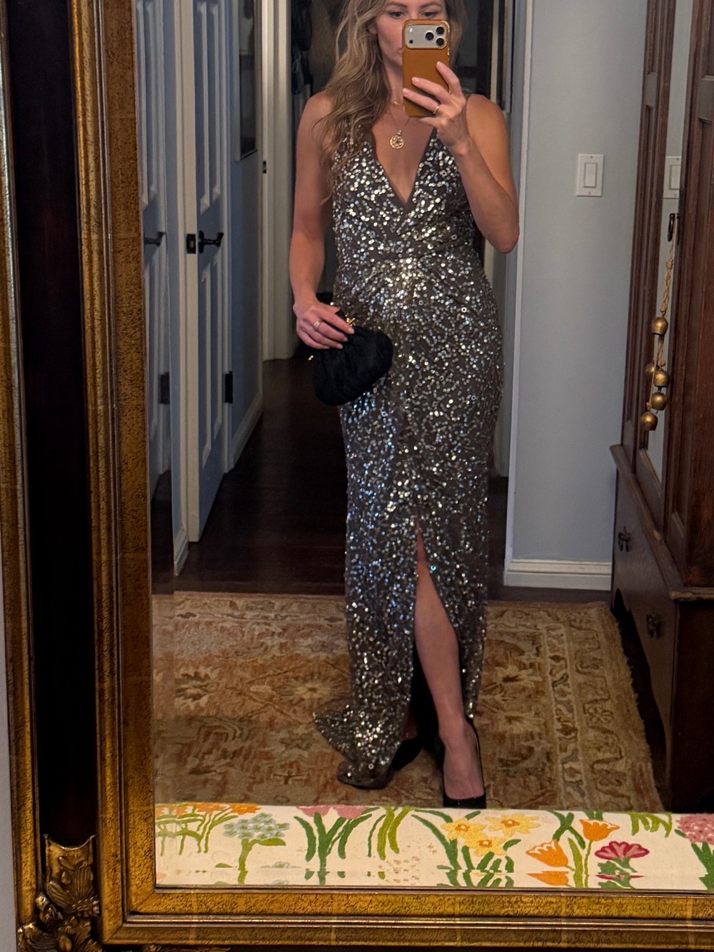 NBD Silver Sequin Evening Gown